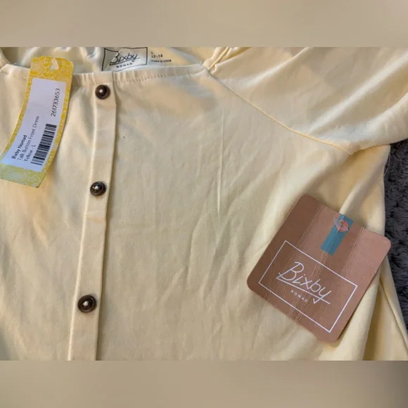 Bixby Nomad Yellow Buttoned Puff Sleeve Dress - Picture 4 of 4